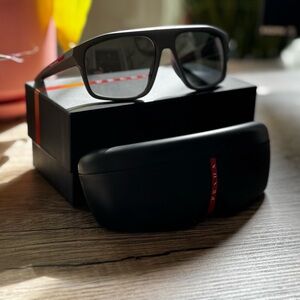 Prada Linea Rossa Matte Black Sunglasses with Red Accents